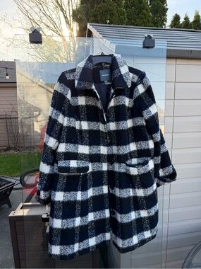 Modcloth Black and White Plaid Pea Coat
